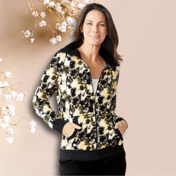 So soft Black/pale yello/white splotchy zippered jacket by esmara. - Picture 2 of 11